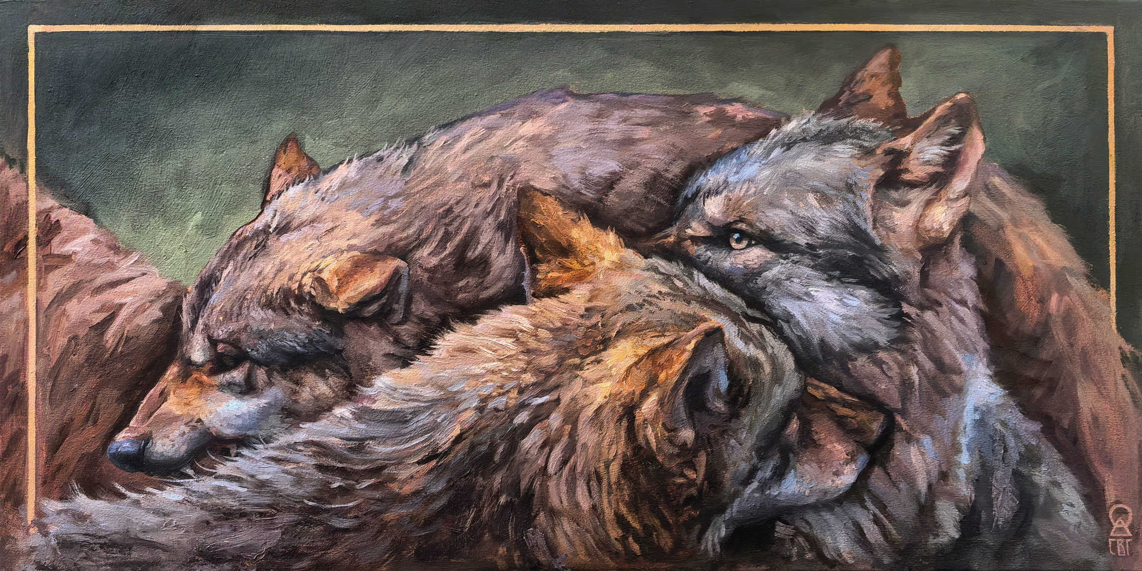 маслена картина с вълци, картини с животни, wildlife artist stanislava varbanova, oil painting of gray wolfs, european wildlife, animal art
